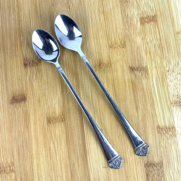 Ekco Eterna Classic Crest Stainless Steel Iced Tea Spoons Set Of 2 - Picture 1 of 4
